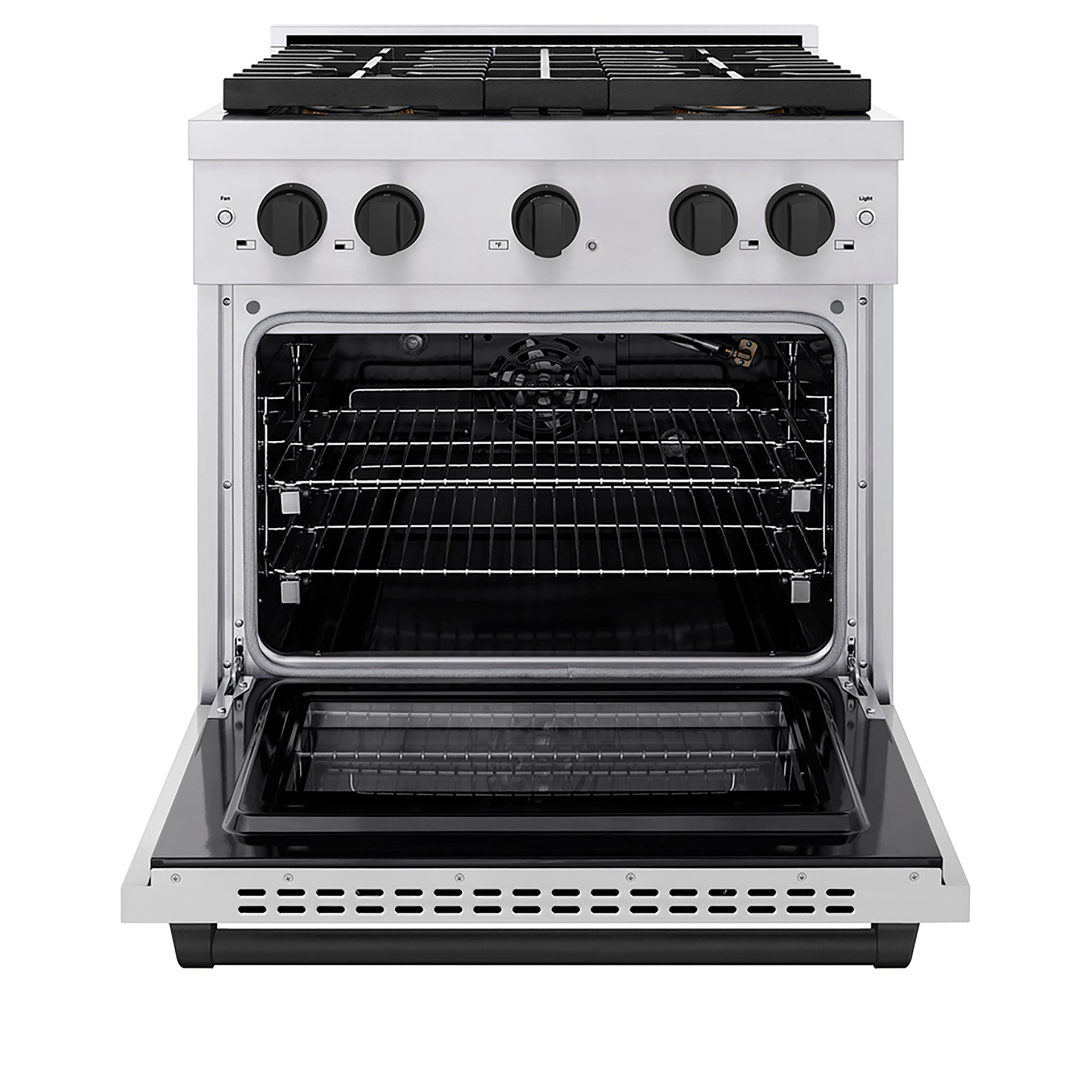 zline-30-in-gas-range-4-2-cu-ft-4-burner-duopro™-cooktop-convection-gas-oven-stainless-steel-with-matte-black-accents-psgrz-30-mb