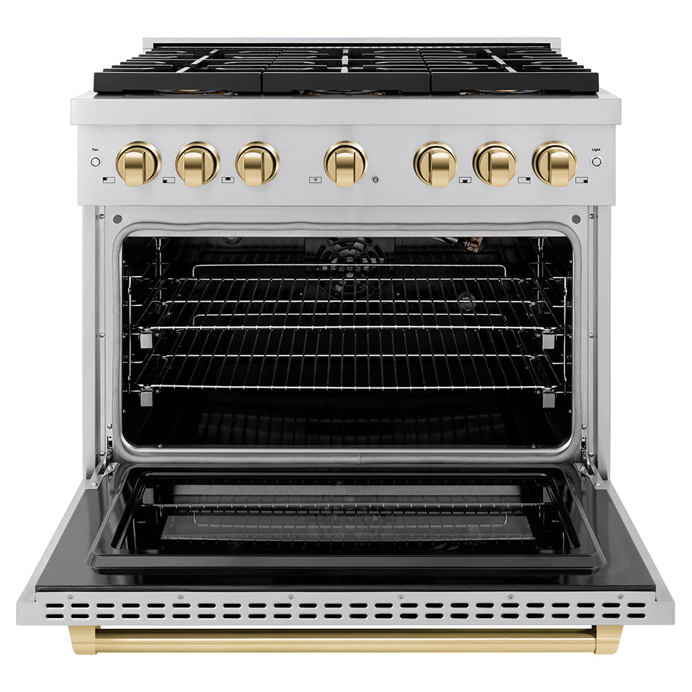 zline-36-in-gas-range-5-2-cu-ft-6-burner-duopro™-cooktop-convection-gas-oven-stainless-steel-with-polished-gold-accents-psgrz-36-g