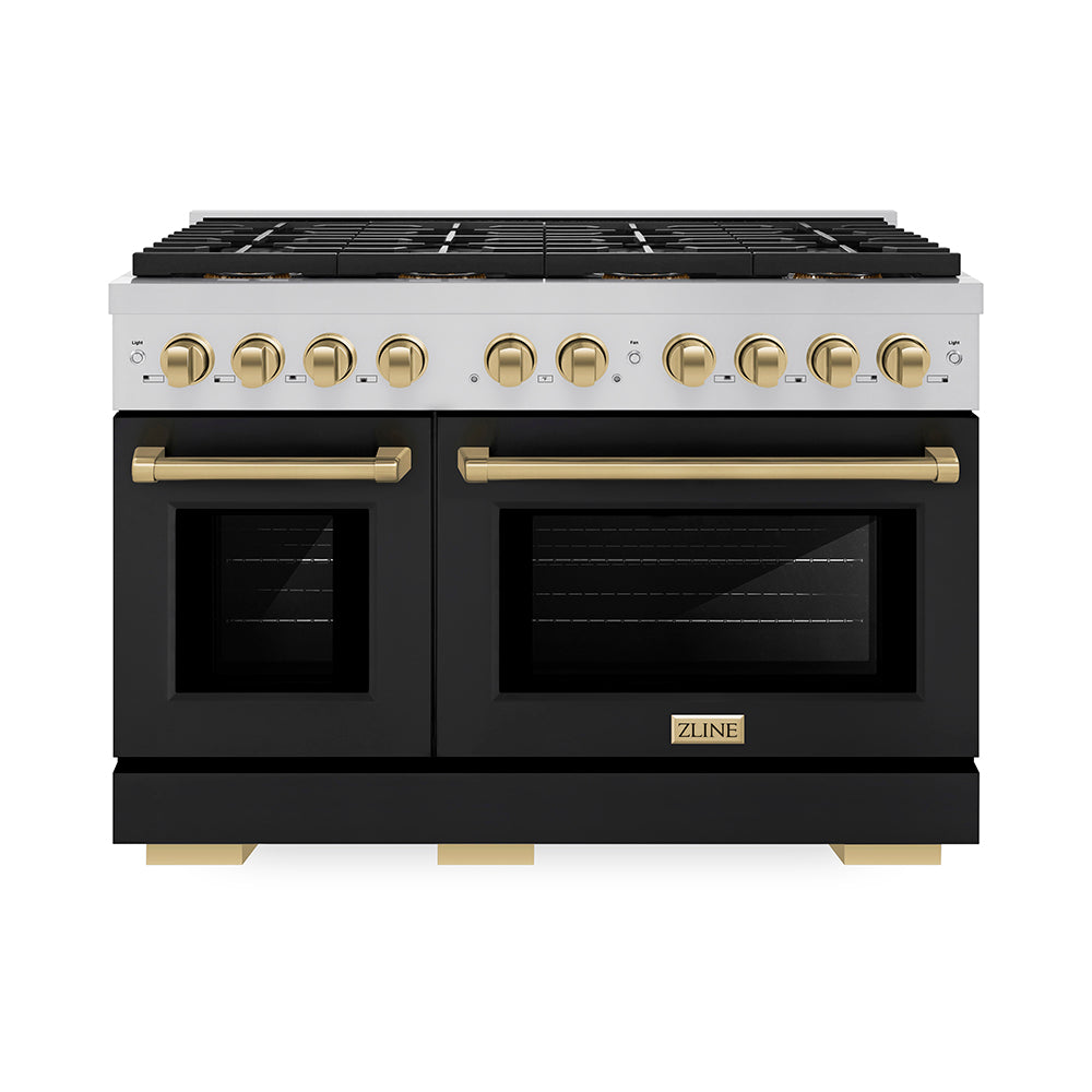 zline-48-in-gas-range-6-7-cu-ft-8-burner-duopro™-cooktop-dual-ovens-black-matte-doors-champagne-bronze-accents-psgrz-blm-48-cb