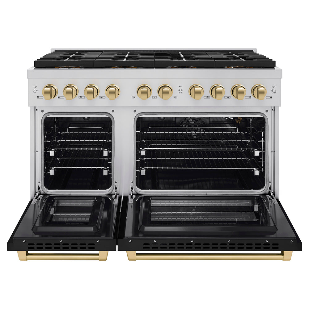 zline-48-in-gas-range-6-7-cu-ft-8-burner-duopro™-cooktop-dual-ovens-black-matte-doors-champagne-bronze-accents-psgrz-blm-48-cb