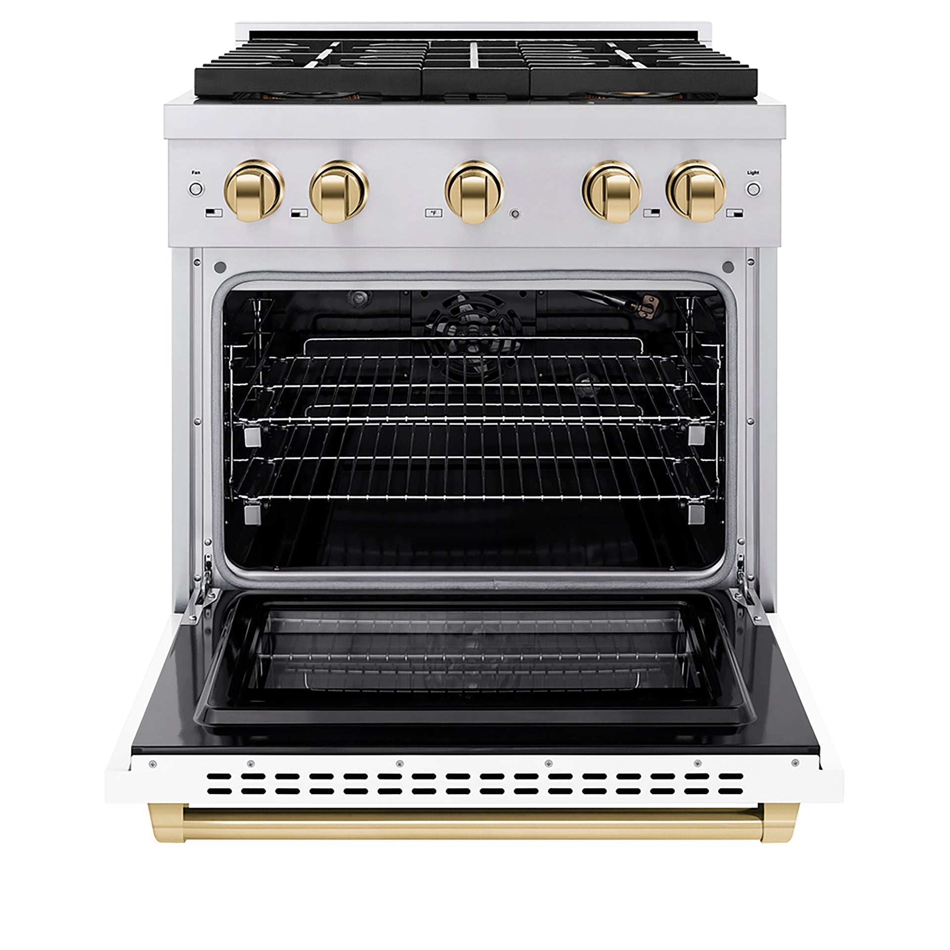zline-30-in-gas-range-4-2-cu-ft-4-burner-duopro-cooktop-convection-oven-stainless-steel-white-matte-door-polished-gold-accents-psgrz-wm-30-g