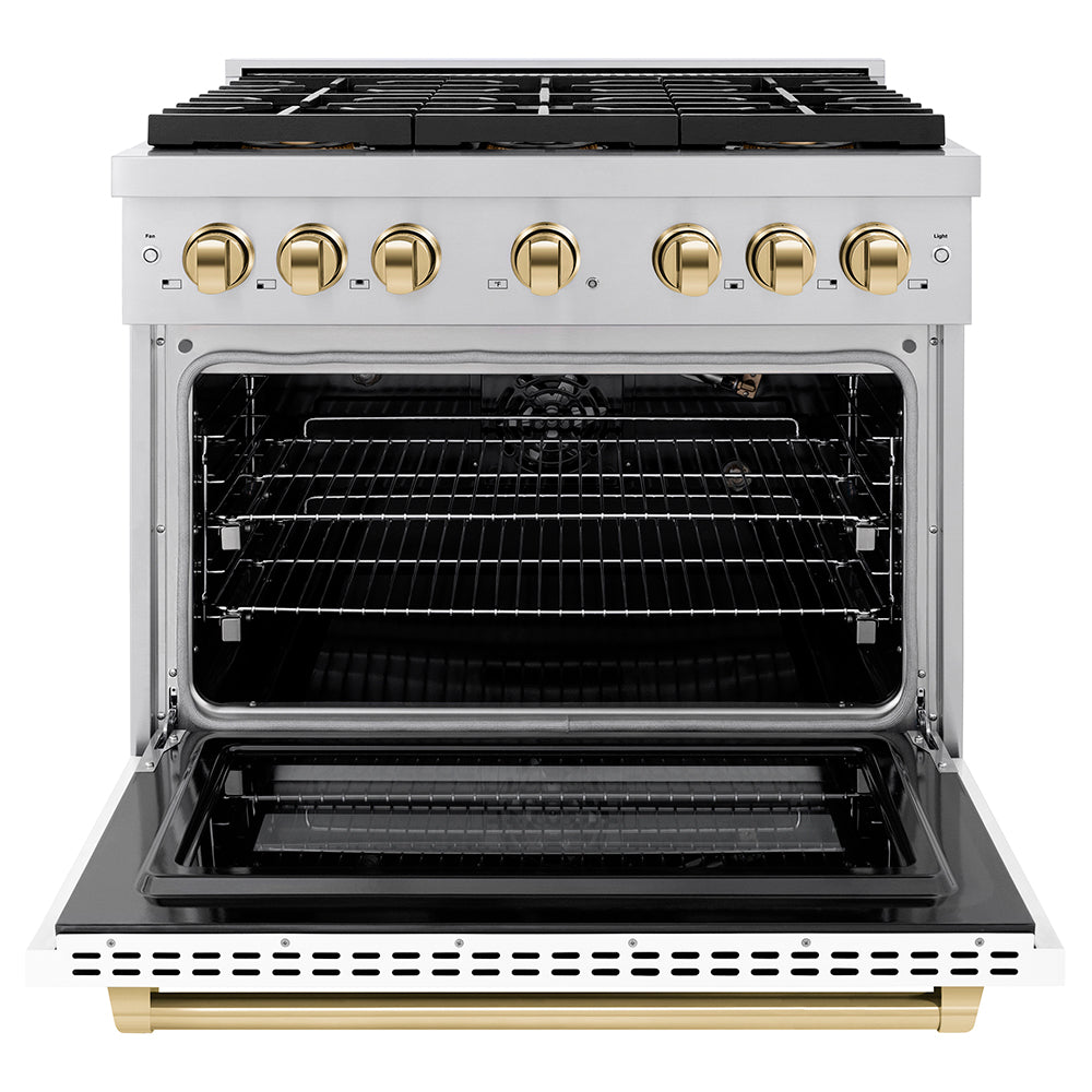 zline-36-in-gas-range-5-2-cu-ft-convection-oven-6-burner-duopro™-cooktop-white-matte-door-polished-gold-accents-psgrz-wm-36-g