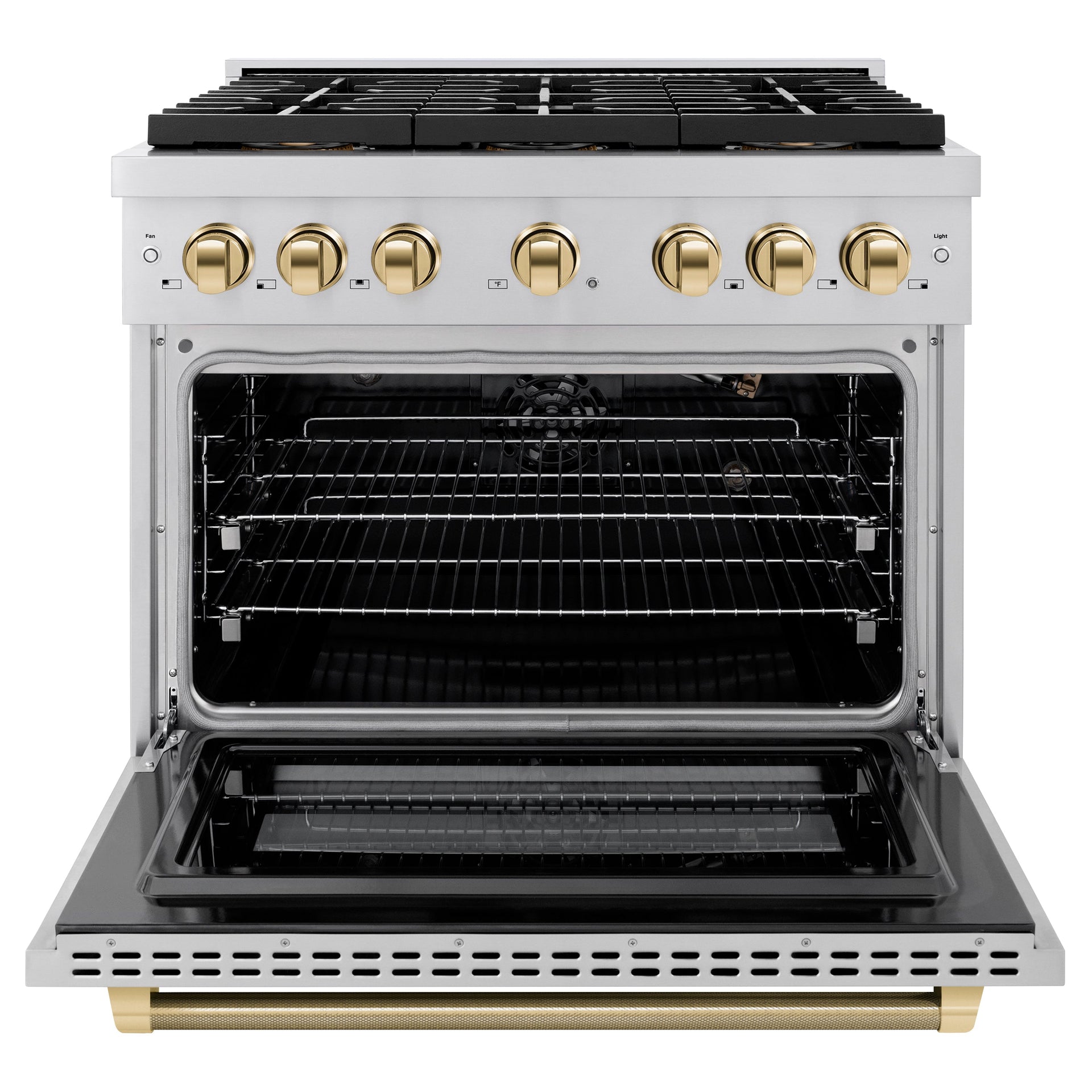 zline-36-in-gas-range-5-2-cu-ft-6-burner-duopro™-cooktop-convection-gas-oven-polished-gold-helix-accents-stainless-steel-psgrz-36-kg