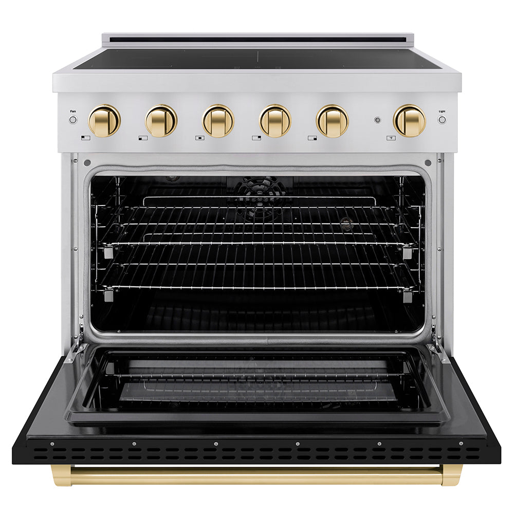 zline-36-in-induction-range-5-2-cu-ft-5-element-cooktop-electric-convection-oven-stainless-steel-black-matte-door-polished-gold-accents-sinrz-blm-36-g
