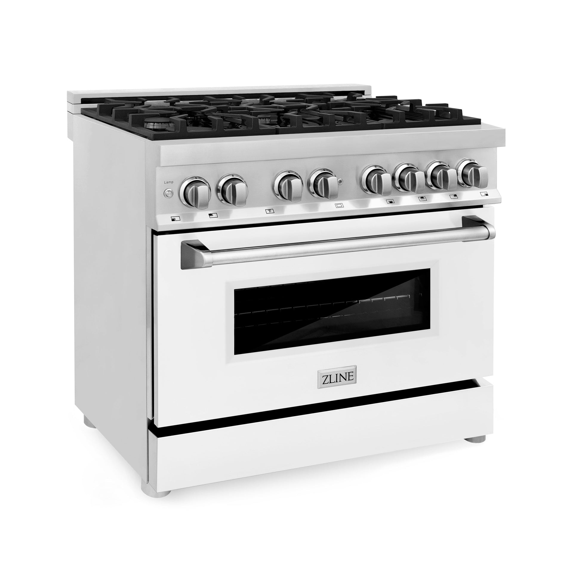 zline-36-inch-dual-fuel-professional-range-with-6-gas-burners-electric-convection-oven-white-matte-door-stainless-steel-model-ra-wm-36