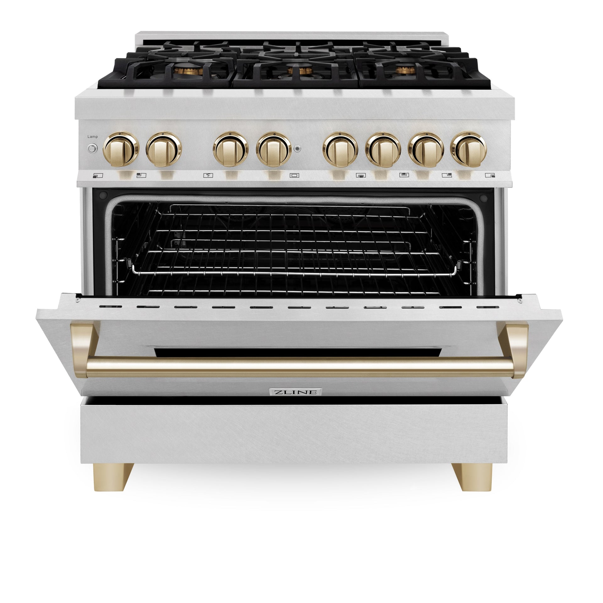 zline-autograph-36-in-4-6-cu-ft-legacy-dual-fuel-range-with-6-gas-burners-and-electric-convection-oven-in-satin-stainless-steel-with-polished-gold-accents-rasz-sn-36-g