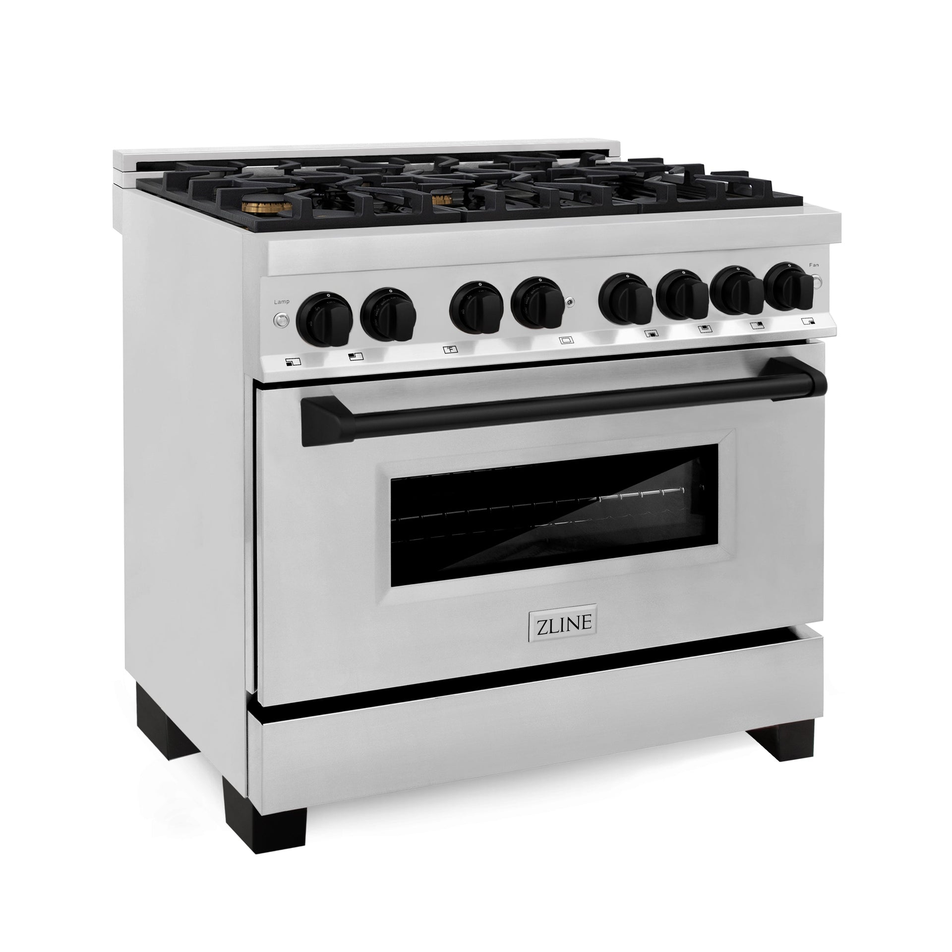 zline-autograph-edition-36-in-4-6-cu-ft-dual-fuel-range-with-gas-cooktop-and-electric-convection-oven-in-stainless-steel-with-black-matte-accents-raz-36-mb