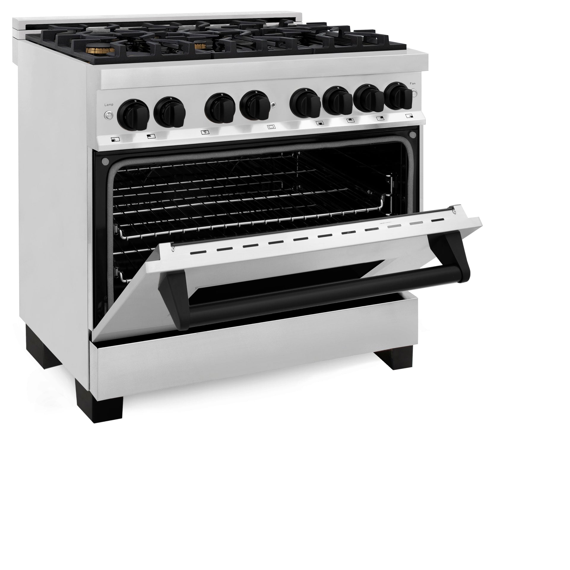 zline-autograph-edition-36-in-4-6-cu-ft-dual-fuel-range-with-gas-cooktop-and-electric-convection-oven-in-stainless-steel-with-black-matte-accents-raz-36-mb