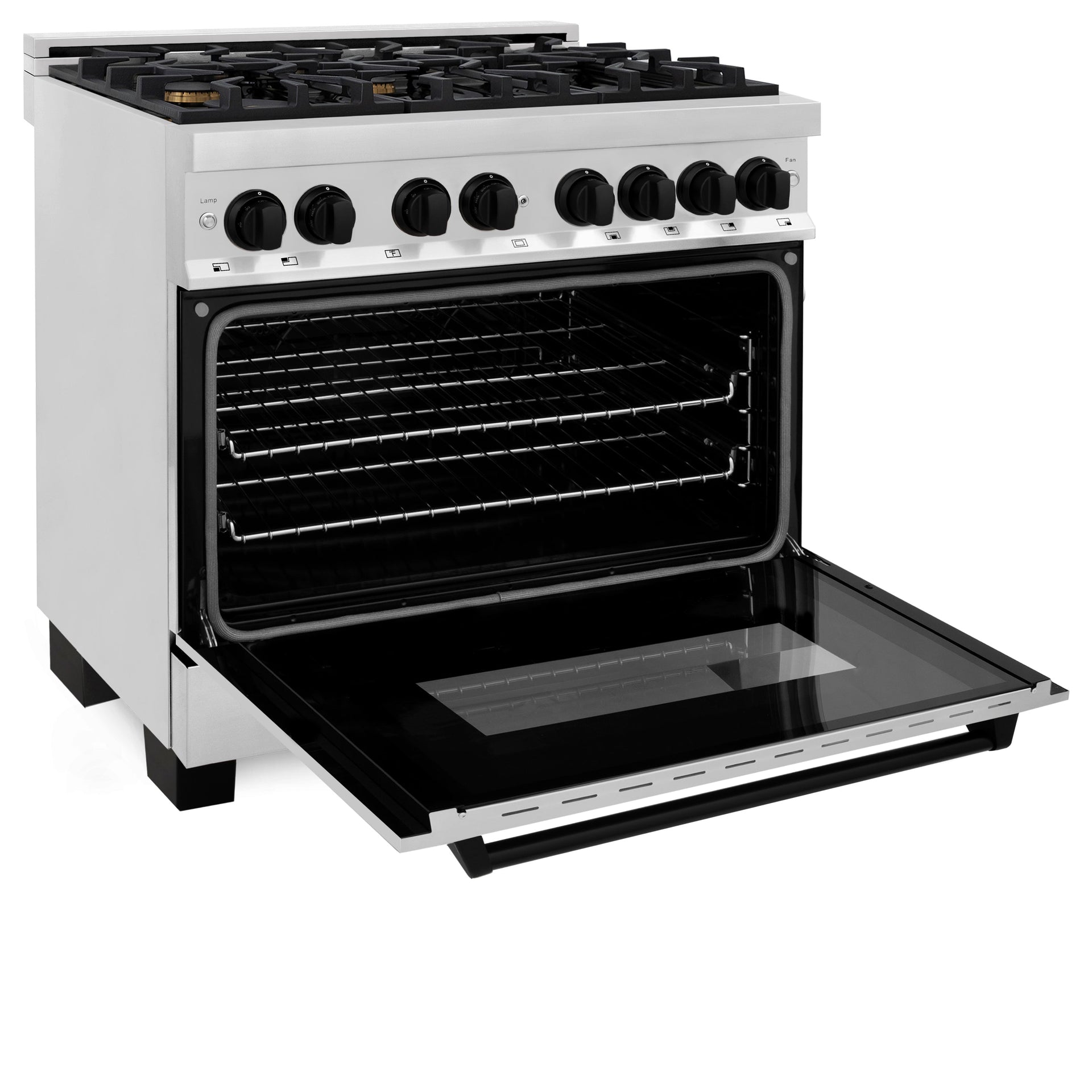 zline-autograph-edition-36-in-4-6-cu-ft-dual-fuel-range-with-gas-cooktop-and-electric-convection-oven-in-stainless-steel-with-black-matte-accents-raz-36-mb