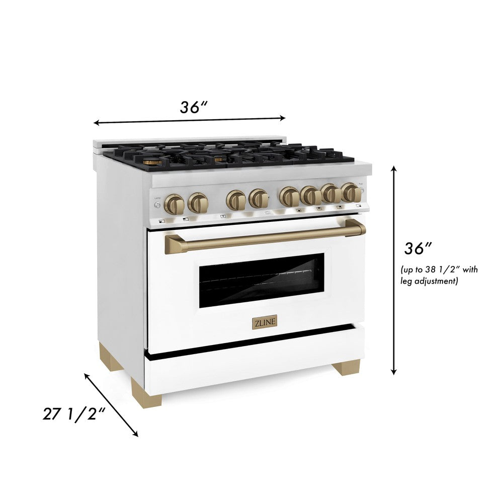 zline-autograph-edition-36-in-4-6-cu-ft-dual-fuel-range-with-gas-cooktop-and-electric-convection-oven-white-matte-door-with-champagne-bronze-accents-raz-wm-36-cb