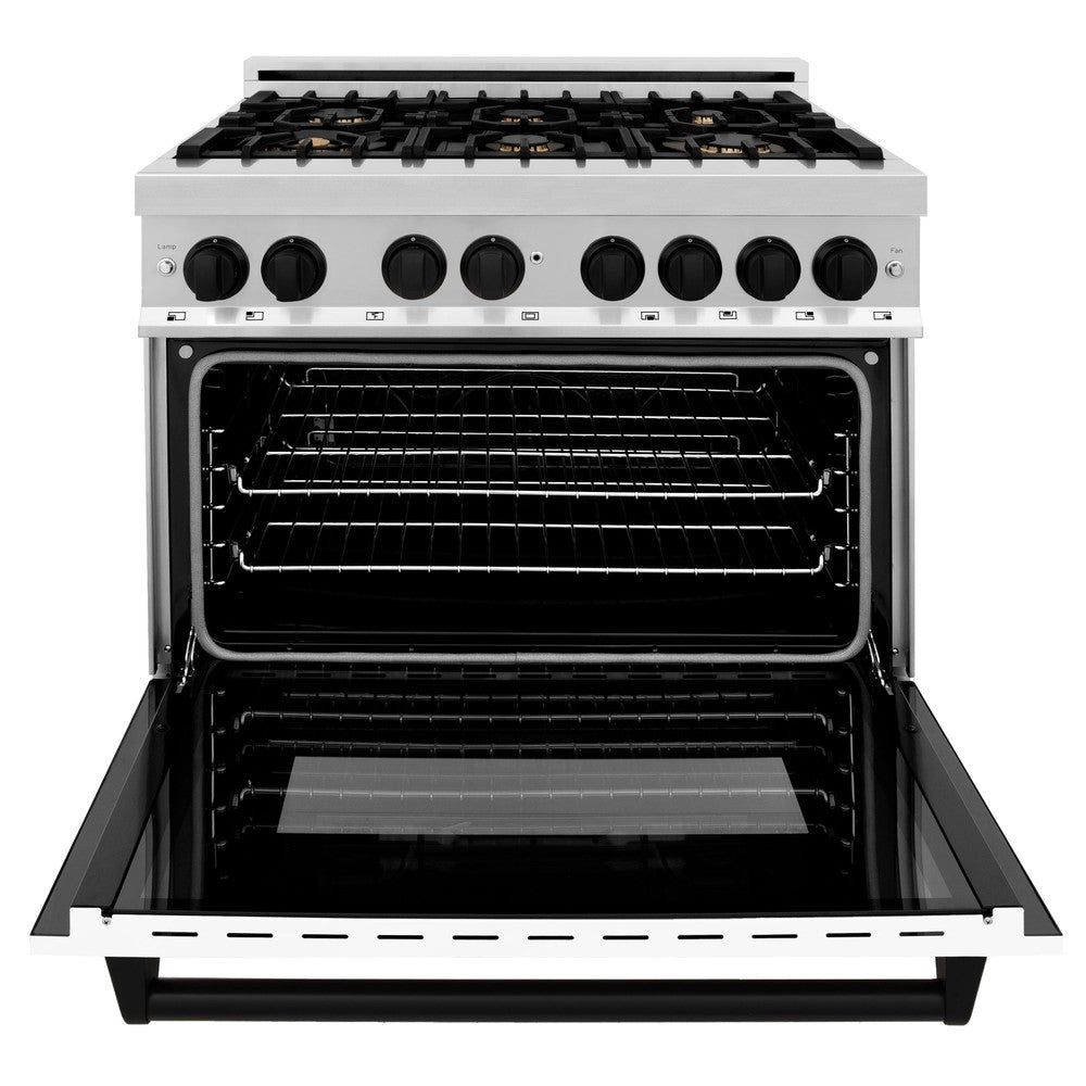 zline-autograph-36-in-4-6-cu-ft-dual-fuel-range-in-stainless-steel-with-white-matte-door-and-matte-black-accents-raz-wm-36-mb