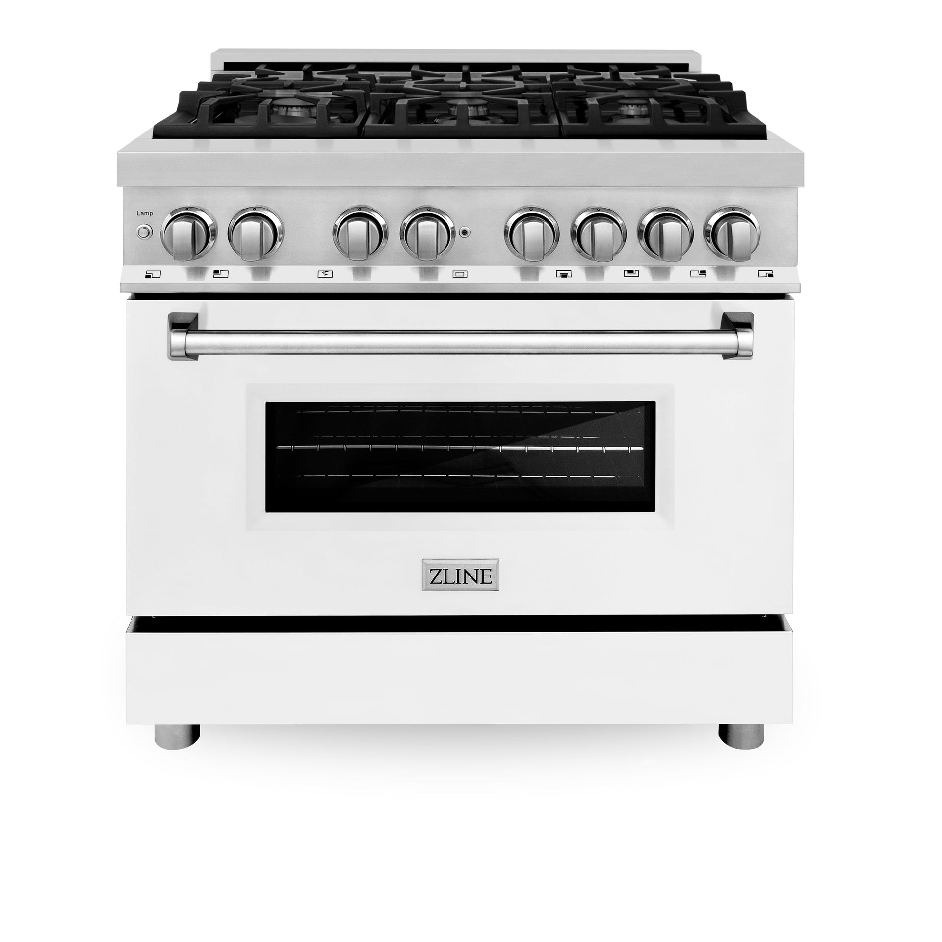 zline-36-inch-dual-fuel-professional-range-with-6-gas-burners-electric-convection-oven-white-matte-door-stainless-steel-model-ra-wm-36