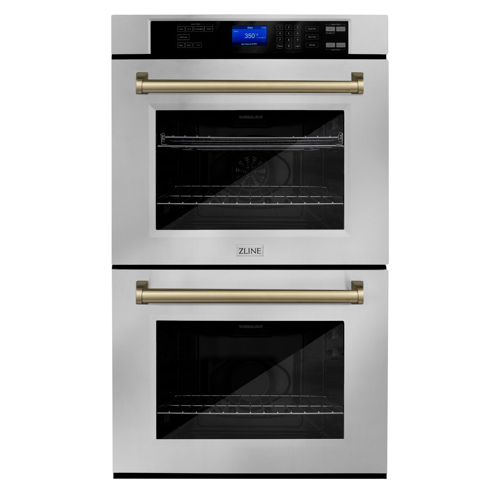 zline-30-autograph-double-wall-oven-with-air-fry-and-self-clean-in-stainless-steel-and-champagne-bronze-handle-wadz-30-cb