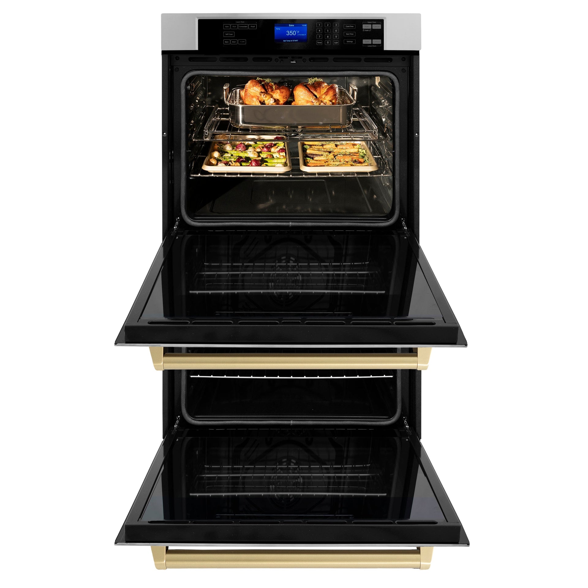 zline-30-autograph-double-wall-oven-with-air-fry-and-self-clean-in-stainless-steel-and-champagne-bronze-handle-wadz-30-cb