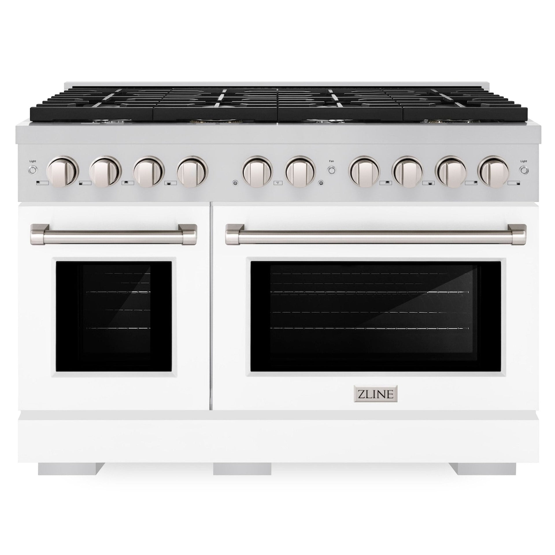 zline-paramount-48-in-double-oven-dual-fuel-range-with-8-gas-burners-6-7-cu-ft-capacity-stainless-steel-with-white-matte-doors-sdr-wm-48
