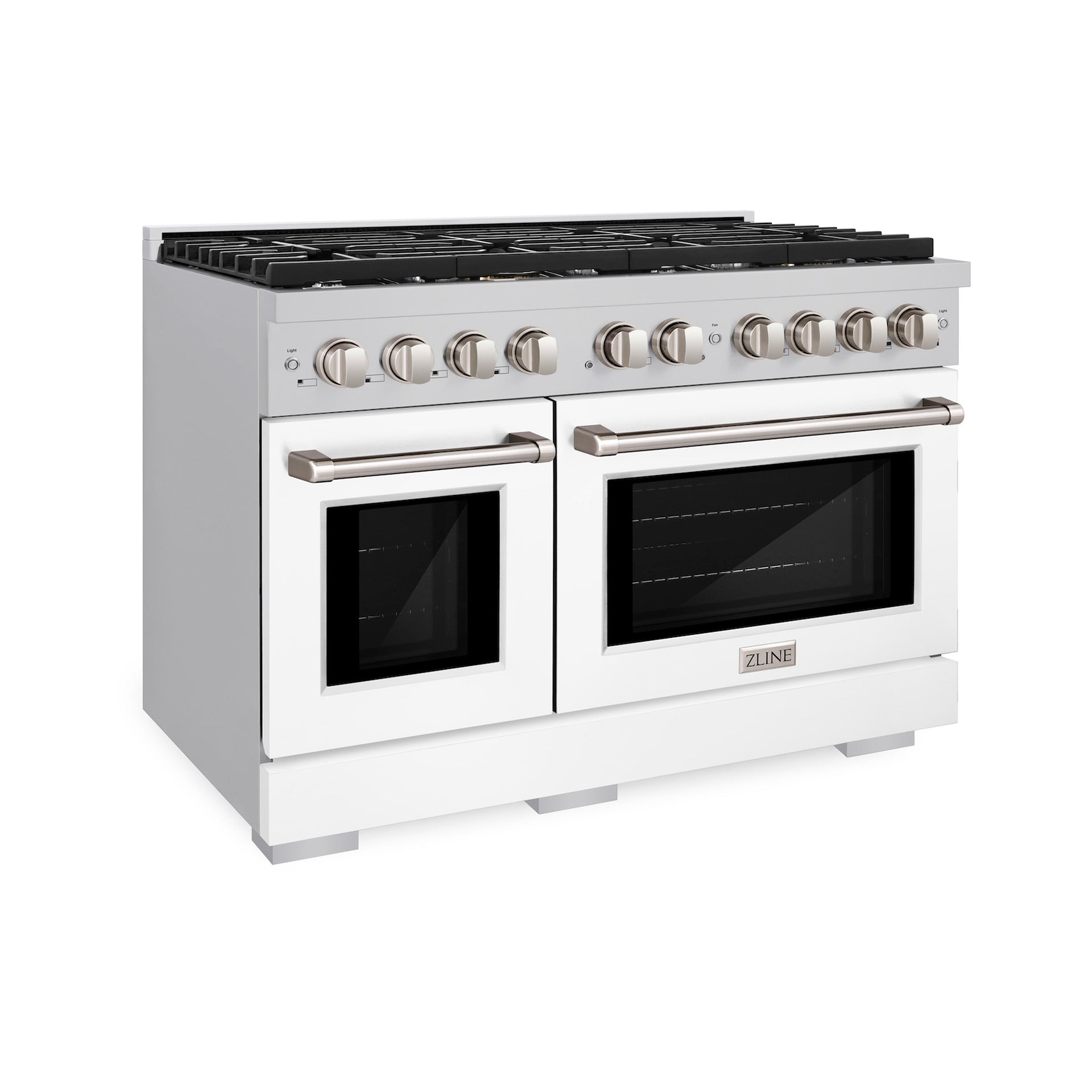 zline-paramount-48-in-double-oven-dual-fuel-range-with-8-gas-burners-6-7-cu-ft-capacity-stainless-steel-with-white-matte-doors-sdr-wm-48