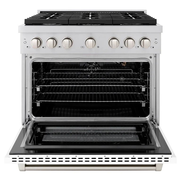 zline-36-inch-paramount-series-gas-range-with-convection-oven-5-2-cu-ft-stainless-steel-with-white-matte-door-model-sgr-wm-36