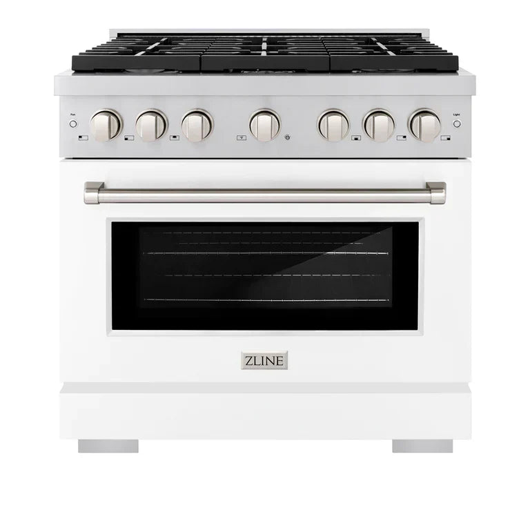 zline-36-inch-paramount-series-gas-range-with-convection-oven-5-2-cu-ft-stainless-steel-with-white-matte-door-model-sgr-wm-36