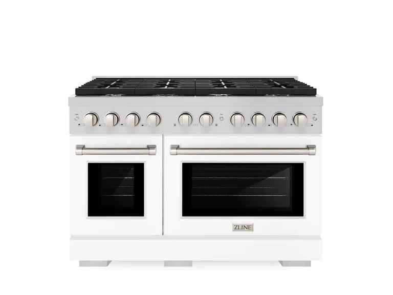 zline-paramount-48-in-6-7-cu-ft-gas-range-with-convection-oven-stainless-steel-with-white-matte-doors-sgr-wm-48