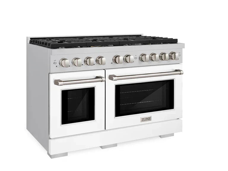zline-paramount-48-in-6-7-cu-ft-gas-range-with-convection-oven-stainless-steel-with-white-matte-doors-sgr-wm-48