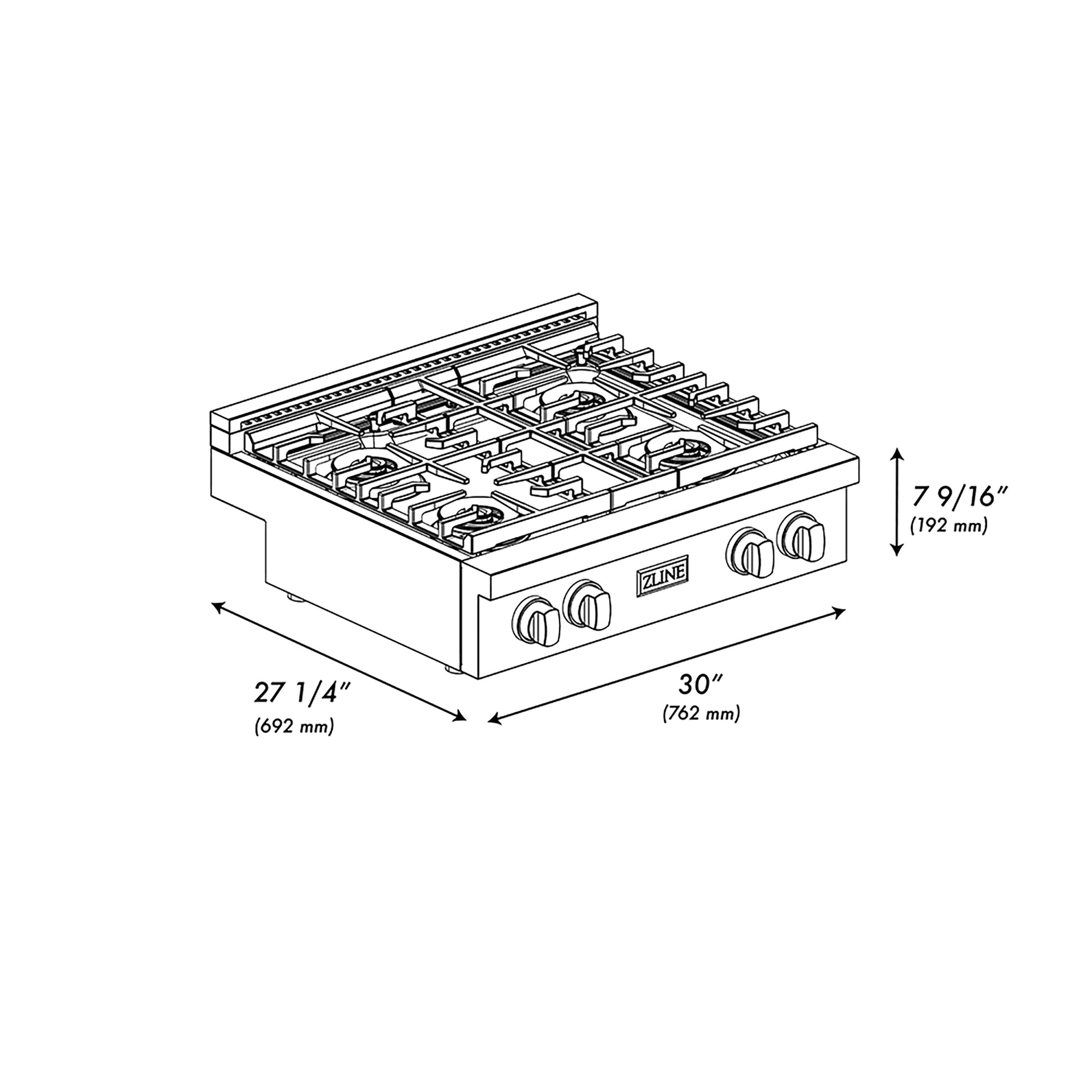 zline-autograph-edition-30-paramount-gas-rangetop-with-4-burner-duopro™-cooktop-in-stainless-steel-and-polished-gold-accents-psrtz-30-g