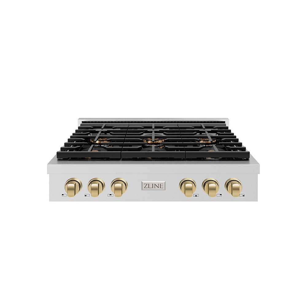 zline-autograph-36-paramount-gas-rangetop-with-6-burner-duopro™-cooktop-in-stainless-steel-and-champagne-bronze-accents-psrtz-36-cb