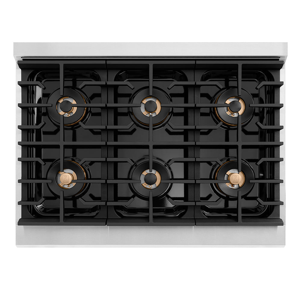 zline-autograph-36-paramount-gas-rangetop-with-6-burner-duopro™-cooktop-in-stainless-steel-and-champagne-bronze-accents-psrtz-36-cb