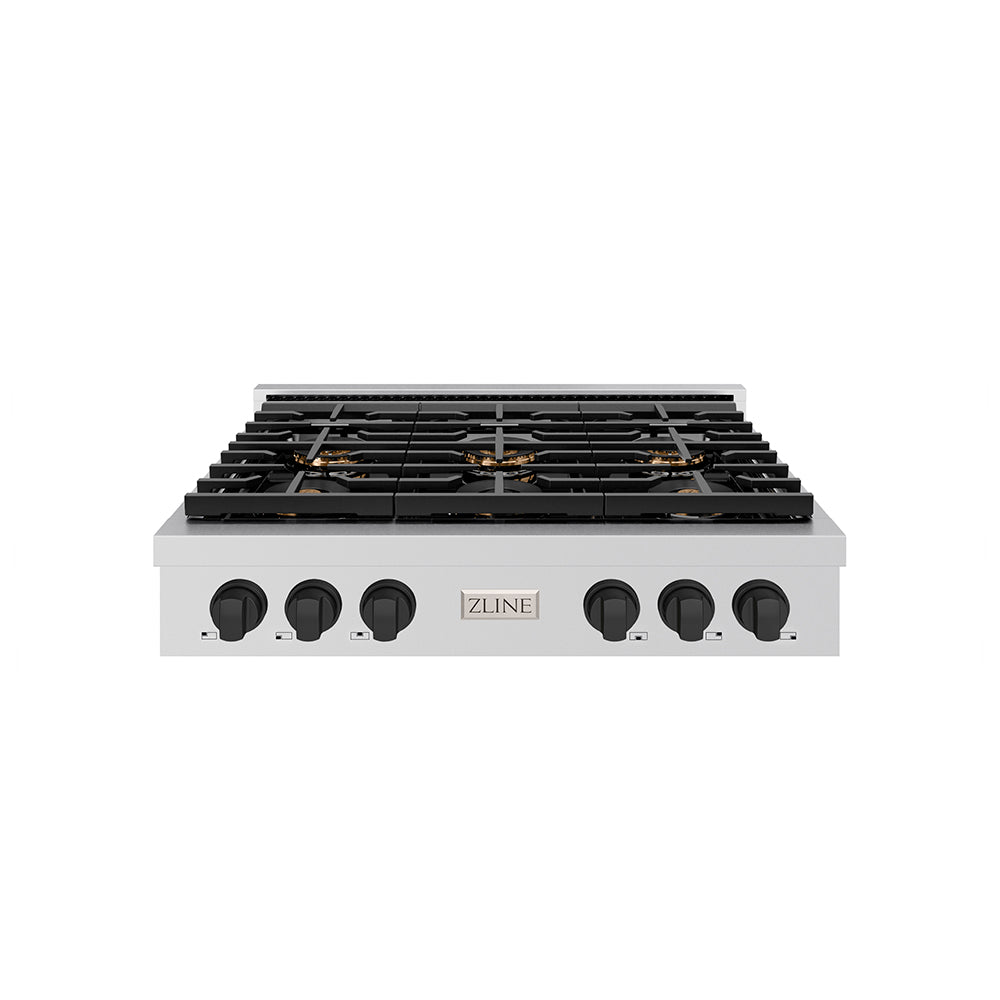zline-autograph-36-paramount-gas-rangetop-with-6-burner-duopro™-cooktop-in-stainless-steel-and-matte-black-accents-psrtz-36-mb