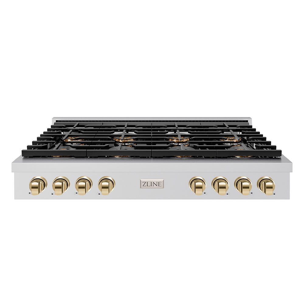 zline-autograph-48-paramount-gas-rangetop-with-8-burner-duopro™-cooktop-in-stainless-steel-and-polished-gold-accents-psrtz-48-g