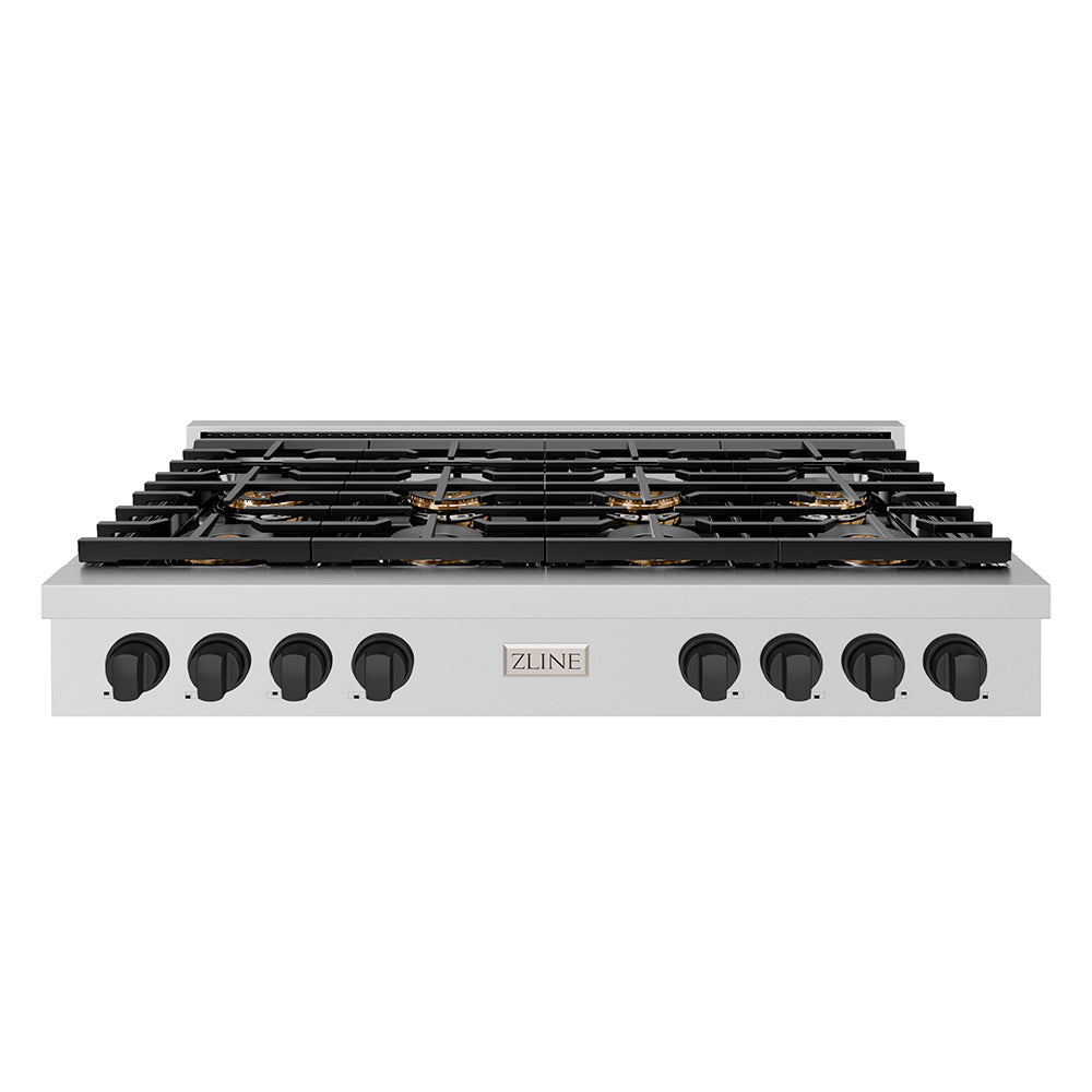 zline-autograph-48-paramount-gas-rangetop-with-8-burner-duopro™-cooktop-in-stainless-steel-and-matte-black-accents-psrtz-48-mb