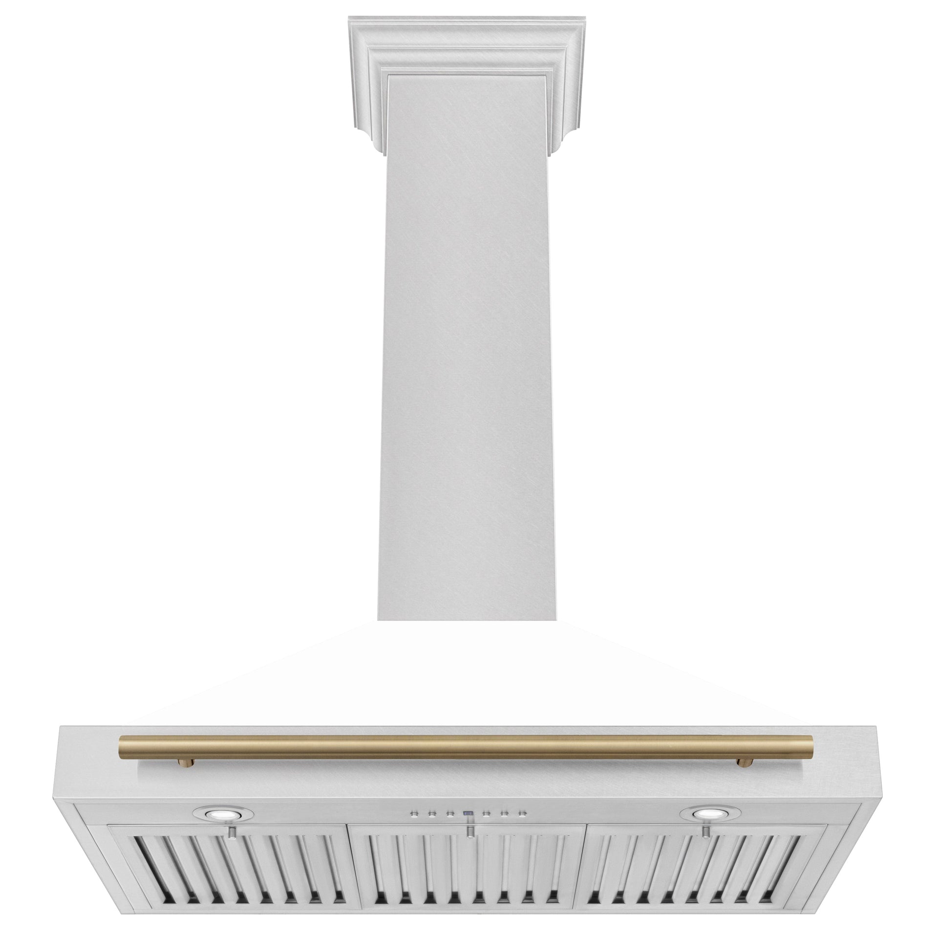 zline-36-in-wall-mount-range-hood-convertible-satin-stainless-steel-white-matte-shell-champagne-bronze-handle-kb4snz-wm36-cb