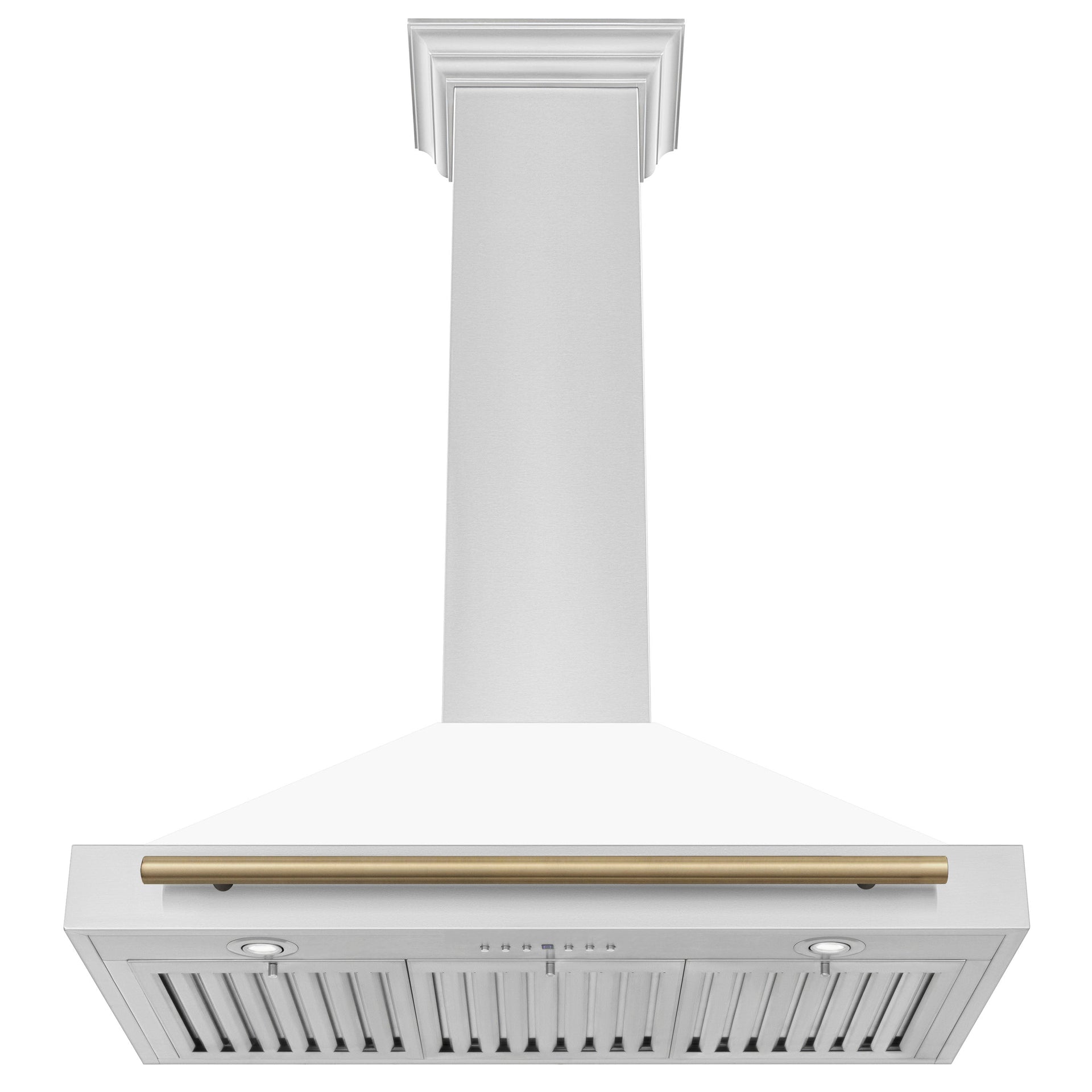 zline-36-inch-wall-mount-range-hood-stainless-steel-white-matte-shell-champagne-bronze-handle-autograph-edition-kb4stz-wm36-cb