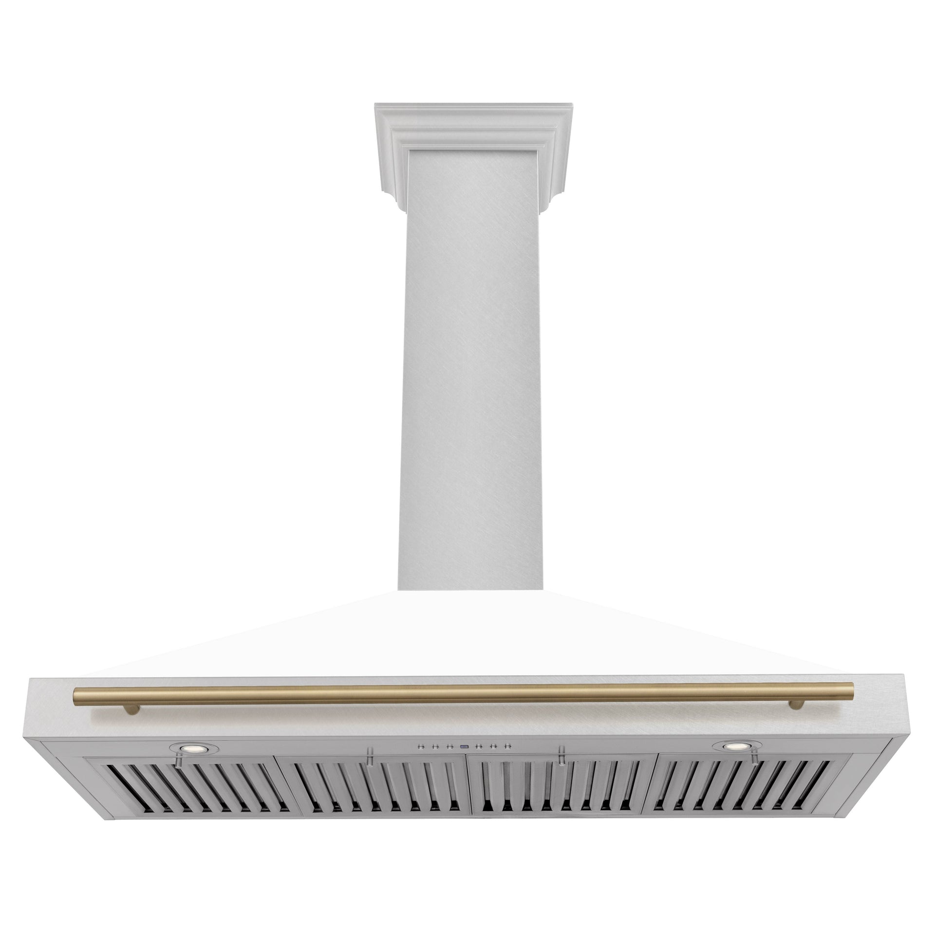 zline-48-in-wall-mount-range-hood-convertible-satin-stainless-steel-white-matte-shell-champagne-bronze-handle-kb4snz-wm48-cb