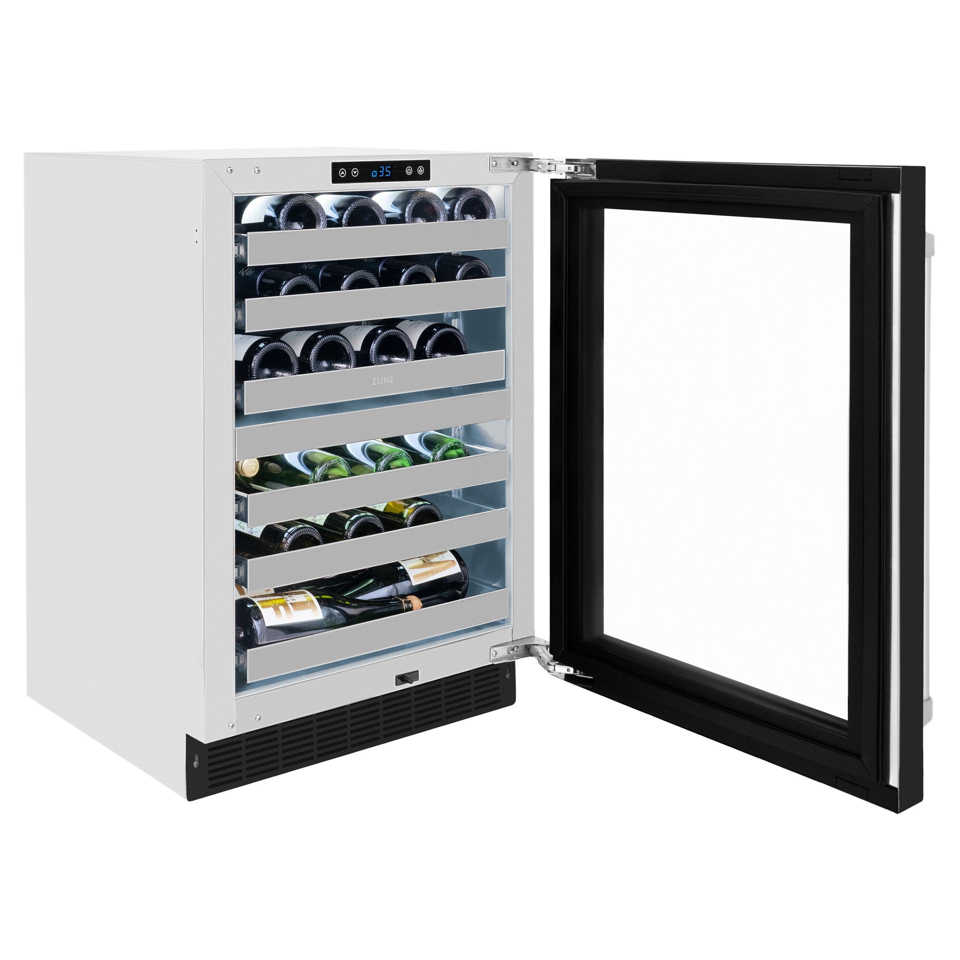 zline-24-touchstone-dual-zone-44-bottle-wine-cooler-with-black-matte-glass-door-rwdo-blm-24