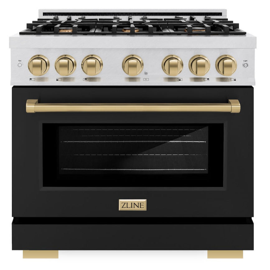 zline-36-in-dual-fuel-range-5-2-cu-ft-6-burner-gas-cooktop-electric-convection-oven-satin-stainless-steel-with-black-matte-door-champagne-bronze-accents-hdrsz-blm-36-cb