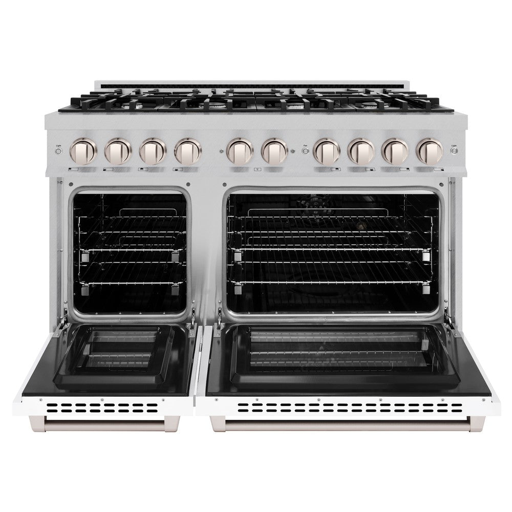 zline-48-in-dual-fuel-range-6-7-cu-ft-capacity-8-burner-gas-cooktop-double-oven-satin-stainless-steel-with-white-matte-doors-hdrs-wm-48