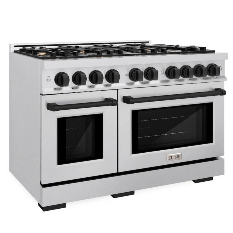 zline-48-in-double-oven-gas-range-6-7-cu-ft-select-series-with-8-burner-cooktop-satin-stainless-steel-with-matte-black-accents-hgrsz-48-mb