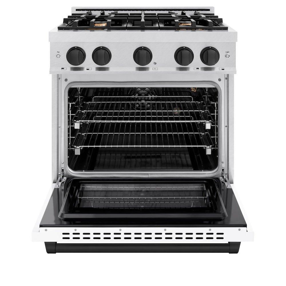 zline-30-in-gas-range-4-2-cu-ft-4-burner-cooktop-convection-gas-oven-satin-stainless-steel-with-white-matte-door-and-matte-black-accents-hgrsz-wm-30-mb