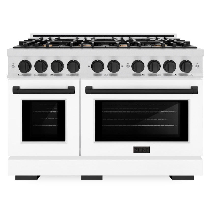 zline-48-in-double-oven-gas-range-6-7-cu-ft-8-burner-cooktop-satin-stainless-steel-white-matte-doors-matte-black-accents-hgrsz-wm-48-mb