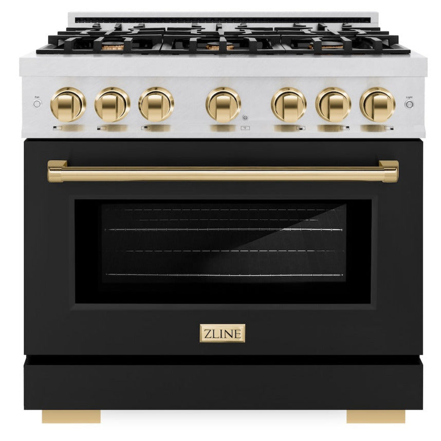 zline-36-in-select-dual-fuel-range-5-2-cu-ft-6-burner-gas-cooktop-electric-convection-oven-satin-stainless-steel-with-black-matte-door-polished-gold-accents-hdrsz-blm-36-g