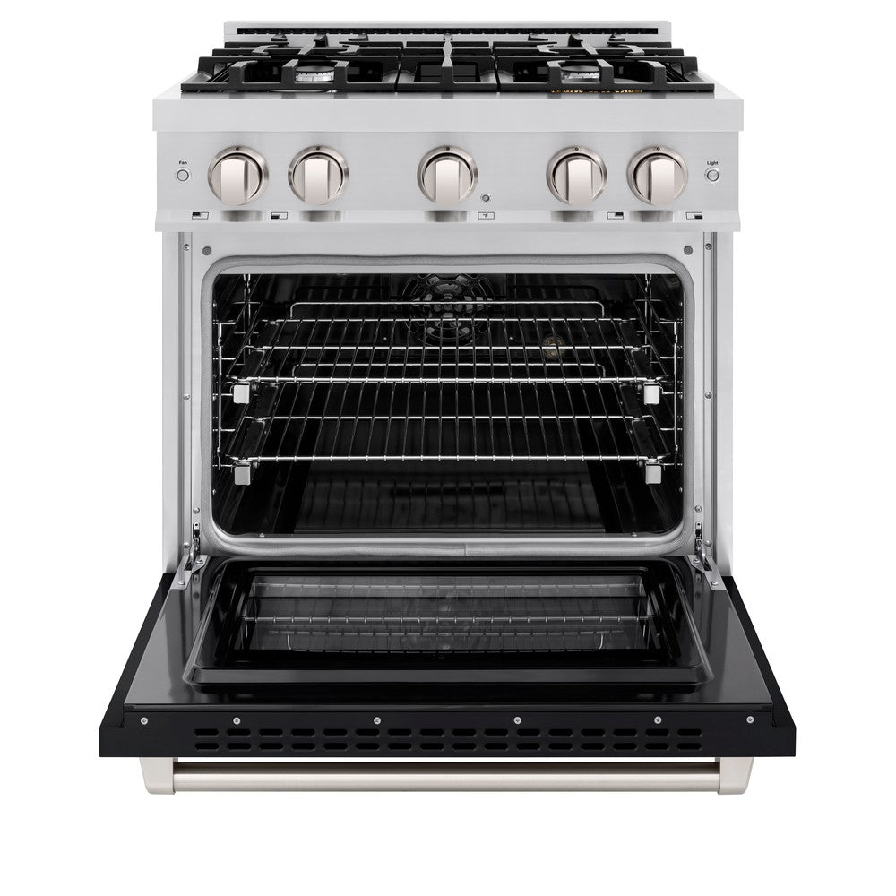 zline-30-in-select-dual-fuel-range-4-2-cu-ft-4-gas-burners-electric-convection-oven-stainless-steel-with-black-matte-door-hdr-blm-30