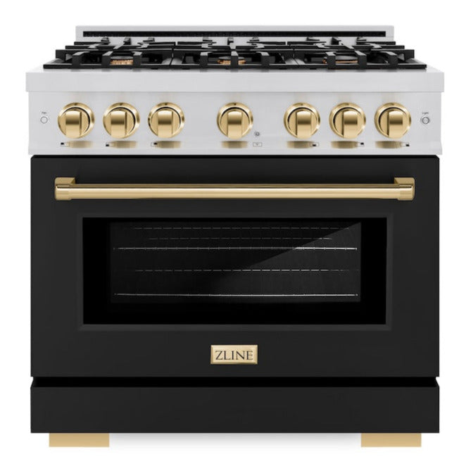 zline-36-in-dual-fuel-range-5-2-cu-ft-select-series-with-6-gas-burners-electric-convection-oven-black-matte-door-polished-gold-accents-stainless-steel-hdrz-blm-36-g