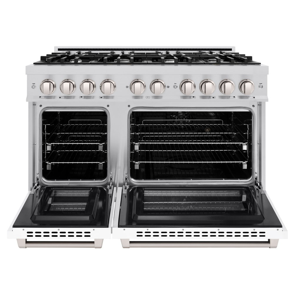 zline-select-48-in-double-oven-dual-fuel-range-with-8-gas-burners-6-7-cu-ft-stainless-steel-with-white-matte-doors-hdr-wm-48