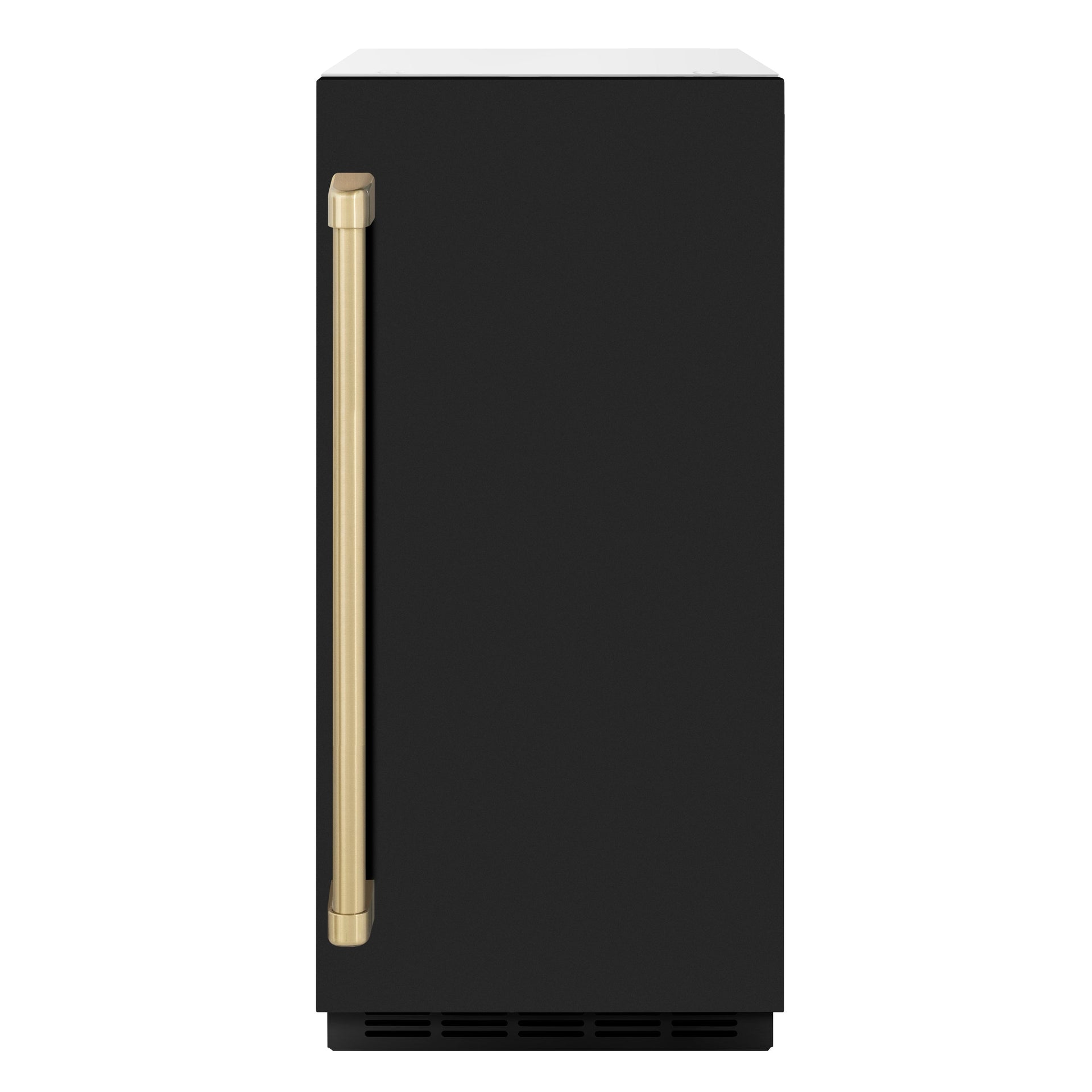 zline-autograph-15-touchstone-clear-cube-ice-maker-with-drain-pump-and-black-matte-door-with-champagne-bronze-handle-iccdz-blm-15-cb