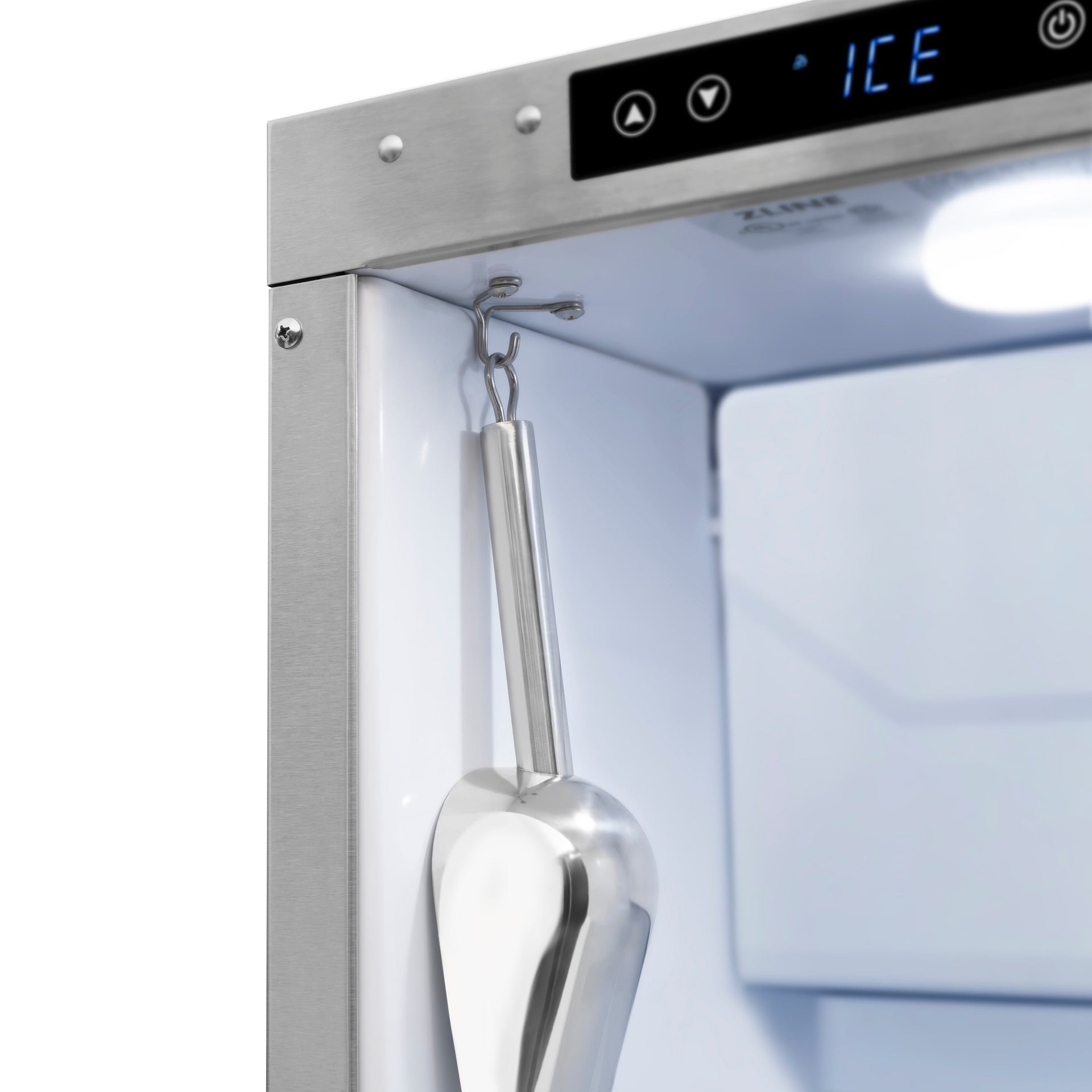zline-autograph-15-touchstone-clear-cube-ice-maker-with-drain-pump-and-white-matte-door-with-champagne-bronze-handle-iccdz-wm-15-cb