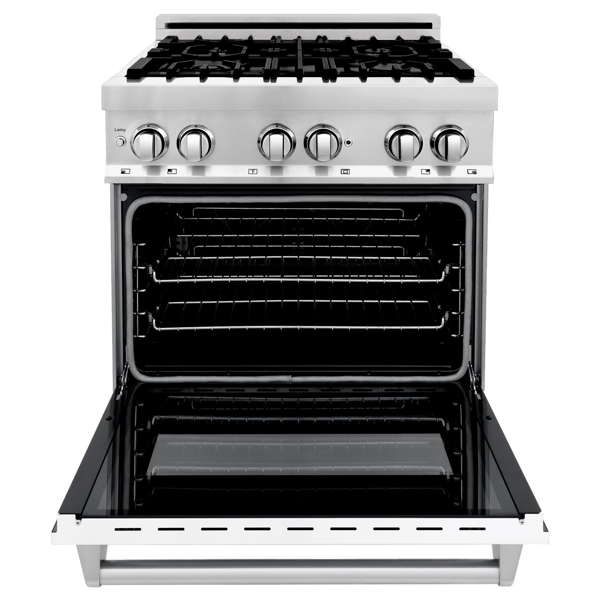 zline-30-inch-dual-fuel-range-with-gas-burners-electric-oven-griddle-and-white-matte-door-in-stainless-steel-4-0-cu-ft-model-ra-wm-gr-30