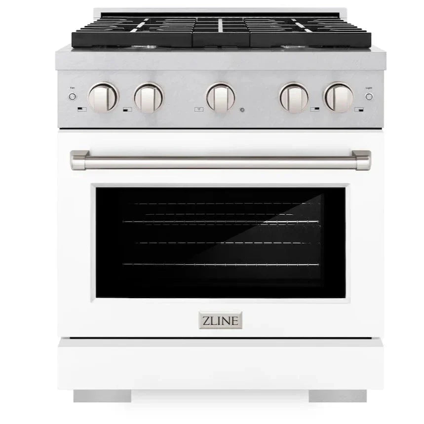 zline-30-inch-paramount-gas-range-4-2-cu-ft-convection-oven-with-4-burner-cooktop-satin-stainless-steel-with-white-matte-door-sgrs-wm-30