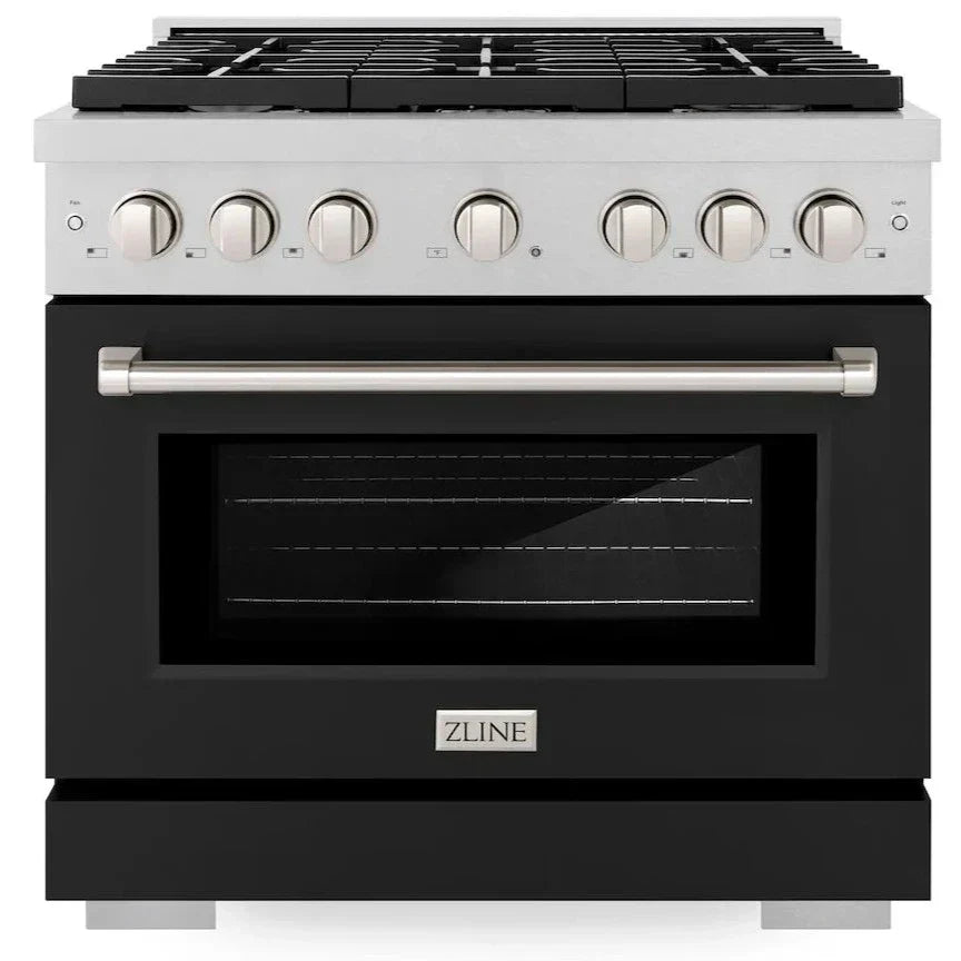 zline-36-in-5-2-cu-ft-paramount-gas-range-with-6-burners-and-convection-oven-in-satin-stainless-steel-with-black-matte-door-sgrs-blm-36