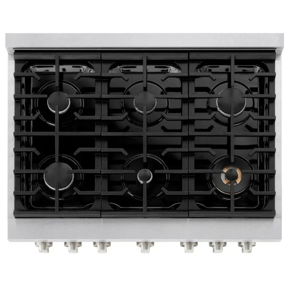 zline-36-in-5-2-cu-ft-paramount-gas-range-with-6-burners-and-convection-oven-in-satin-stainless-steel-with-black-matte-door-sgrs-blm-36
