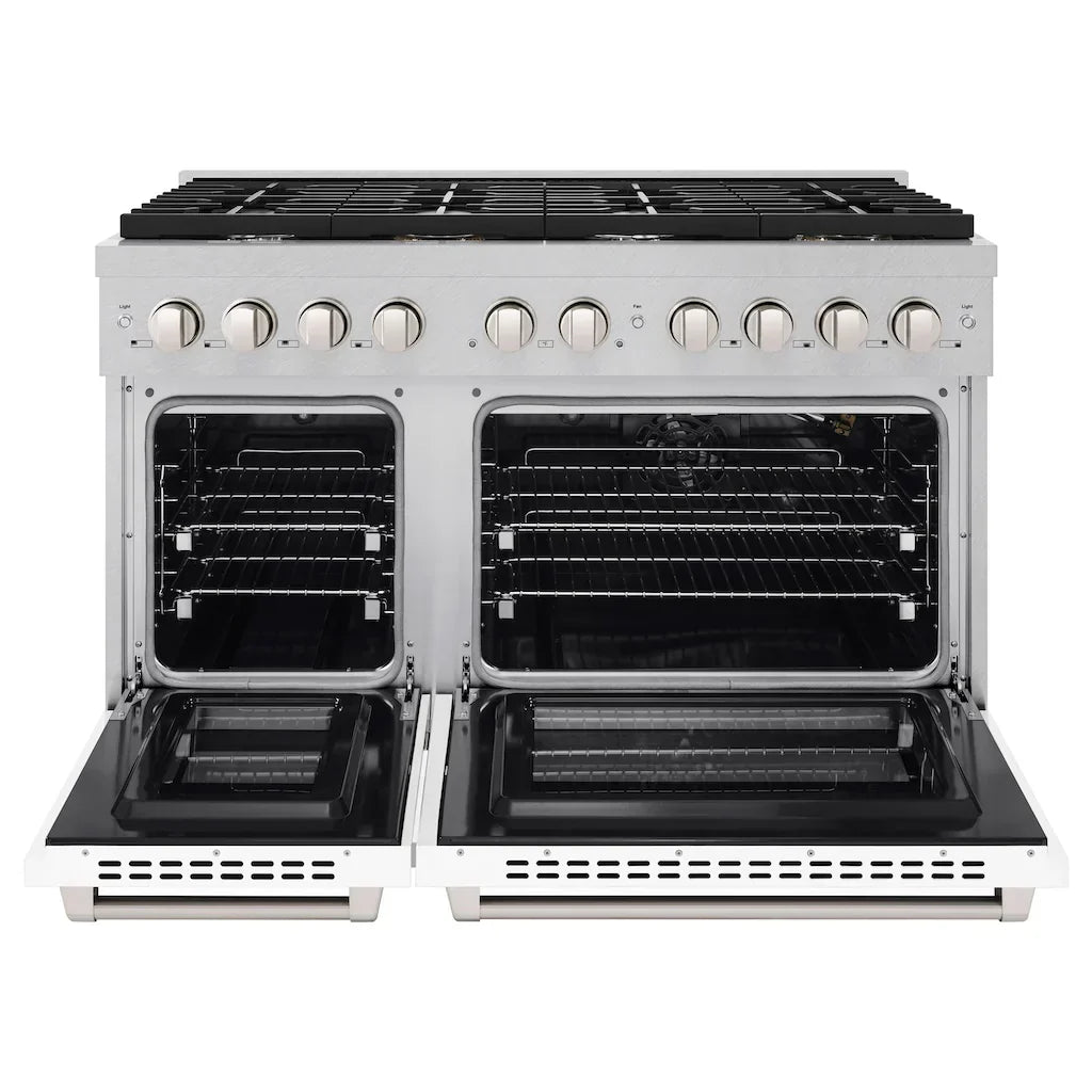 zline-48-in-6-7-cu-ft-paramount-double-oven-gas-range-with-8-burners-convection-oven-satin-stainless-steel-with-white-matte-doors-sgrs-wm-48